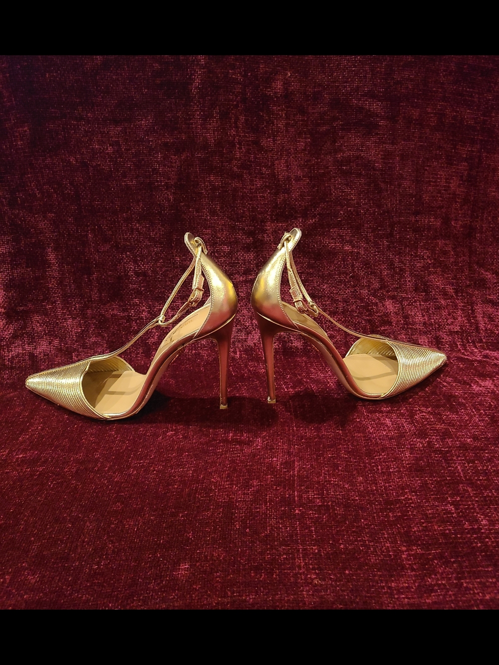 Aquazzura Metallic Strappy Gold Leather Pointed Toe Stiletto Heels Size 8 - Picture 8 of 15